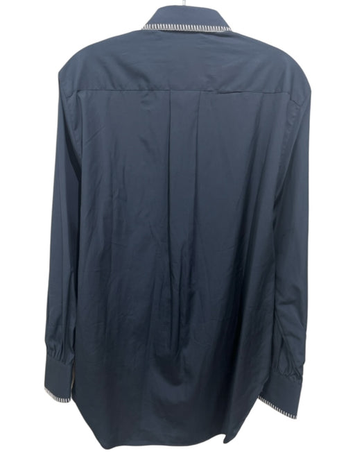 Rag & Bone Size S Navy Blue & White Cotton Whip Stitch Long Sleeve Collar Top Navy Blue & White / S