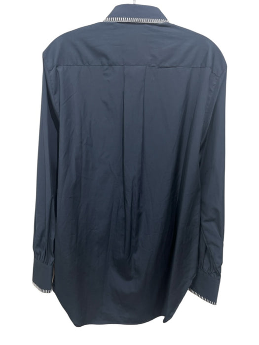 Rag & Bone Size S Navy Blue & White Cotton Whip Stitch Long Sleeve Collar Top Navy Blue & White / S