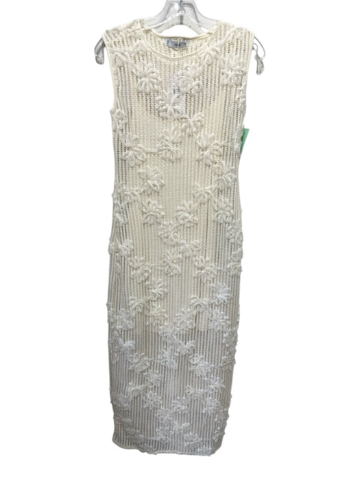 Mango Size S Cream White Polyester Crochet Knit Sleeveless Flower Applique Dress Cream White / S