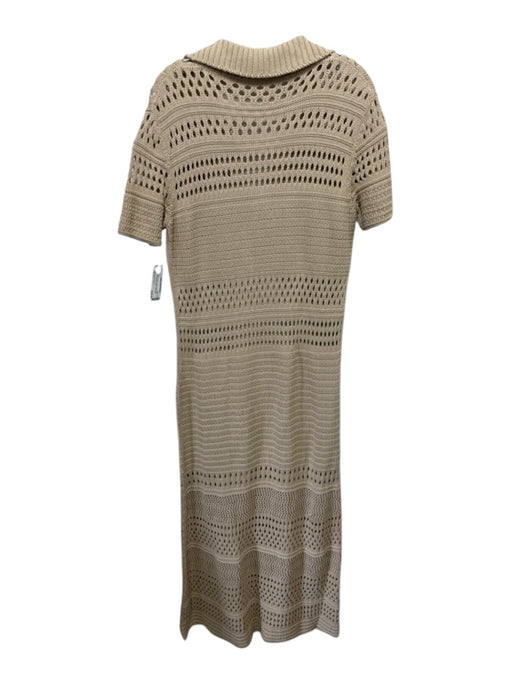 Amina Rubinacci Size L Oatmeal Beige Cotton Crochet Knit Short Sleeve Dress Oatmeal Beige / L