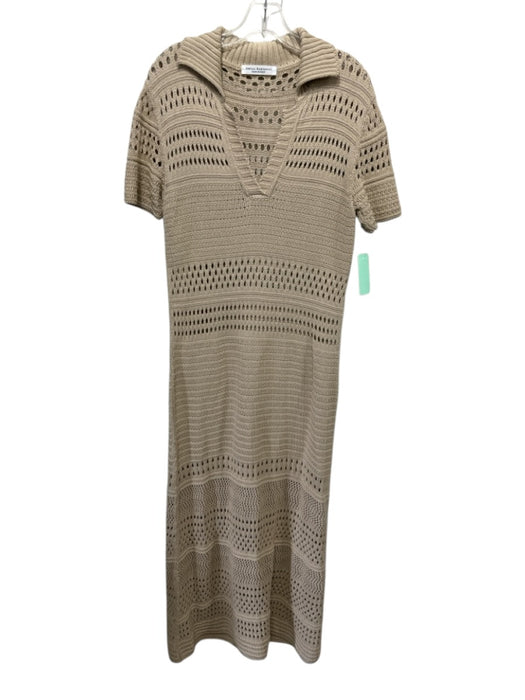 Amina Rubinacci Size L Oatmeal Beige Cotton Crochet Knit Short Sleeve Dress Oatmeal Beige / L