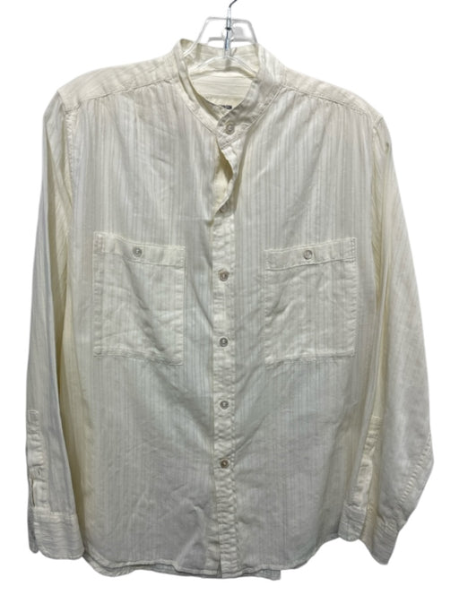 Buck Mason Size S Cream White Cotton Pin Stripe Long Sleeve stand collar Top Cream White / S