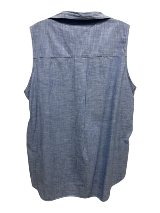 Frank & Eileen Size L Blue Cotton Sleeveless Collar Button Down One Pocket Top Blue / L