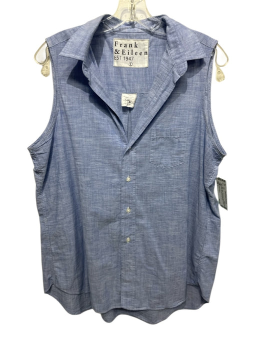 Frank & Eileen Size L Blue Cotton Sleeveless Collar Button Down One Pocket Top Blue / L