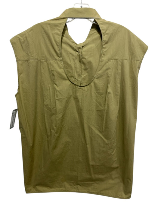TELA Size S Olive Green Cotton Sleeveless Collar Button Down Open Back Top Olive Green / S