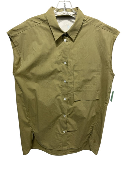 TELA Size S Olive Green Cotton Sleeveless Collar Button Down Open Back Top Olive Green / S