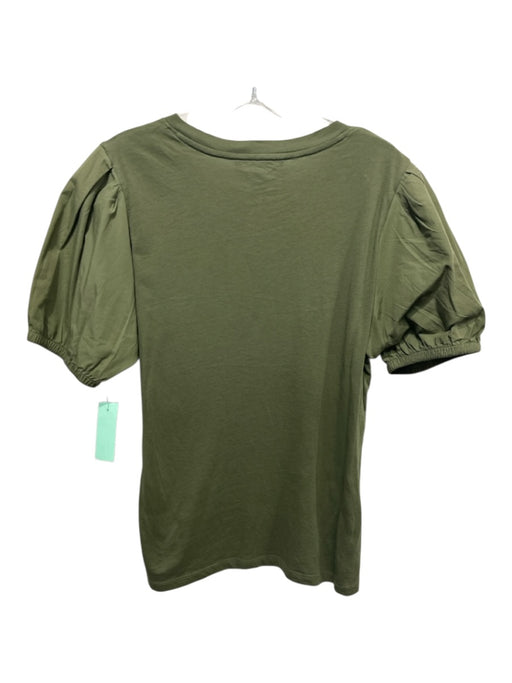 Derek Lam 10 Crosby Size L Green Cotton Short Puff Sleeve Crew Neck Tee Top Green / L