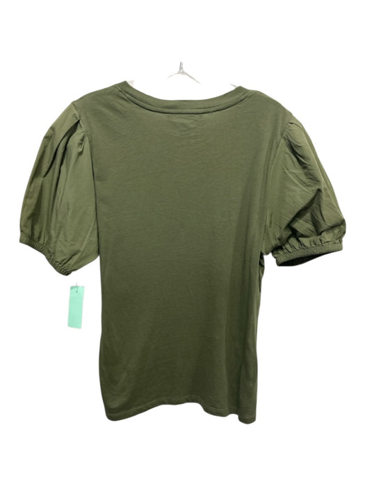 Derek Lam 10 Crosby Size L Green Cotton Short Puff Sleeve Crew Neck Tee Top Green / L