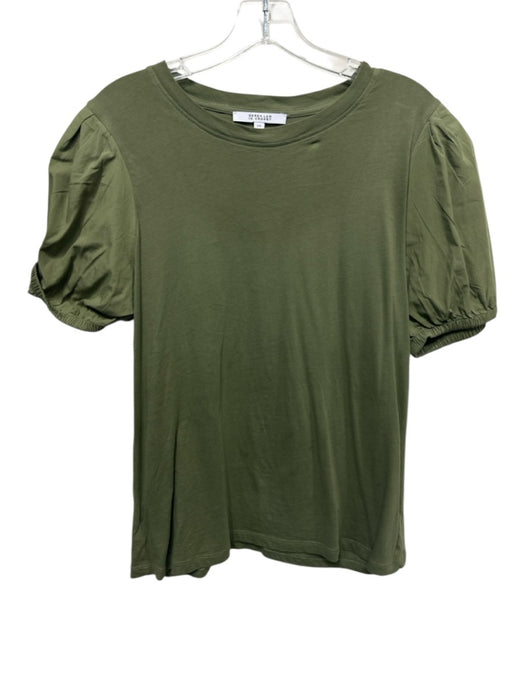 Derek Lam 10 Crosby Size L Green Cotton Short Puff Sleeve Crew Neck Tee Top Green / L