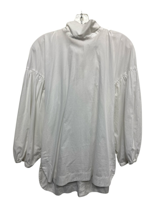 Cara Cara Size M White Cotton Long puff sleeve Mock Neck Tie Neck Top White / M
