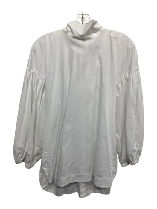 Cara Cara Size M White Cotton Long puff sleeve Mock Neck Tie Neck Top White / M