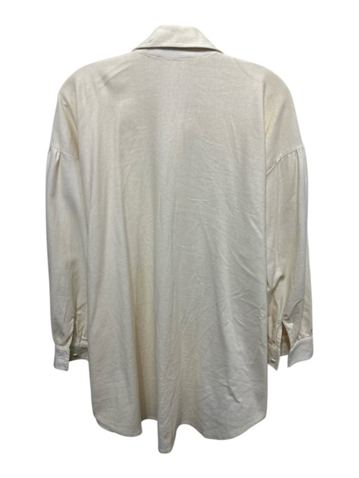Encantadore Size S Cream White Linen & Rayon Long Cuff Sleeve Button Down Top Cream White / S