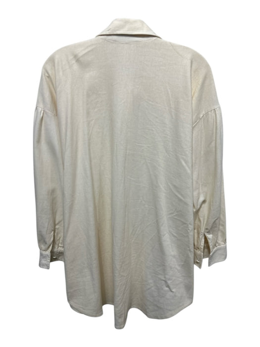 Encantadore Size S Cream White Linen & Rayon Long Cuff Sleeve Button Down Top Cream White / S