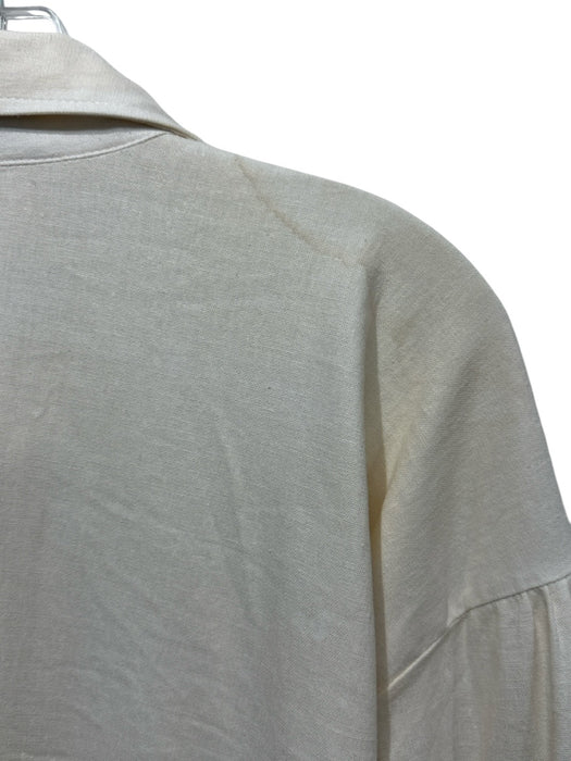 Encantadore Size S Cream White Linen & Rayon Long Cuff Sleeve Button Down Top Cream White / S
