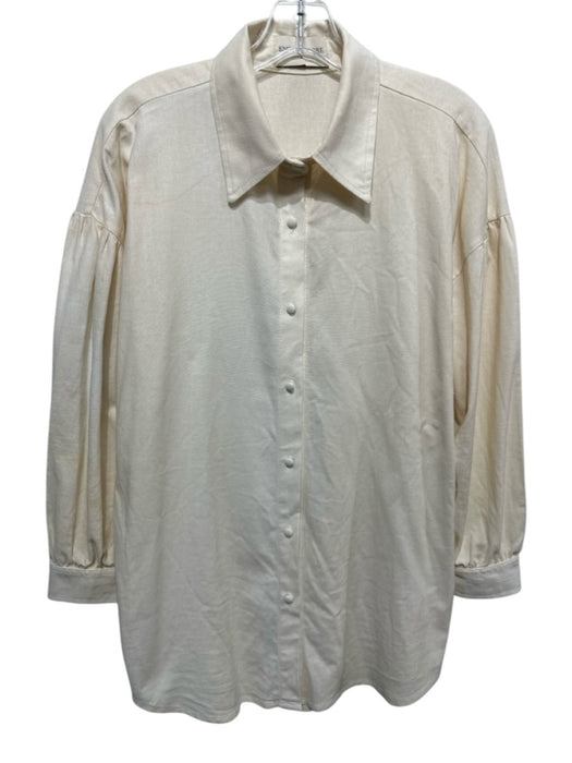 Encantadore Size S Cream White Linen & Rayon Long Cuff Sleeve Button Down Top Cream White / S