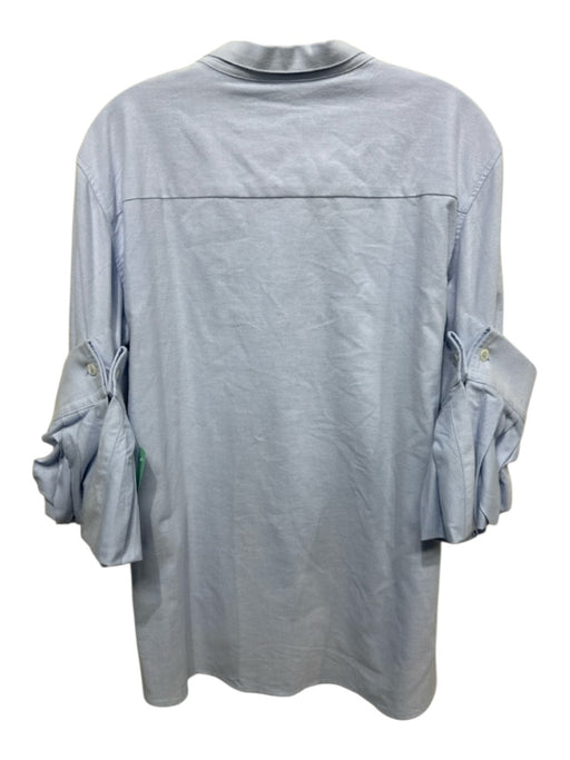 Odeeh Size S Light Blue Cotton Long Cuff Sleeve Stand Collar Button Down Top Light Blue / S
