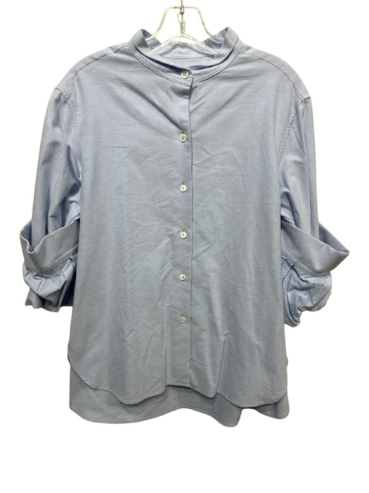 Odeeh Size S Light Blue Cotton Long Cuff Sleeve Stand Collar Button Down Top Light Blue / S