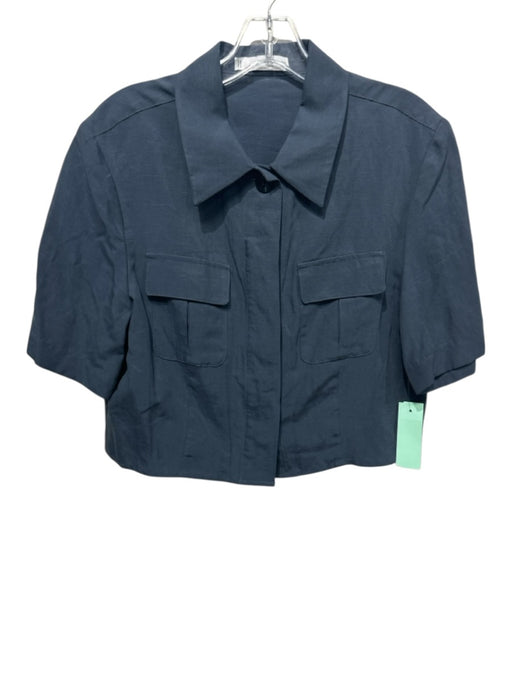 Mango Size M Dark Slate Blue Lyocell & Linen Short Sleeve Collar Button Down Top Dark Slate Blue / M