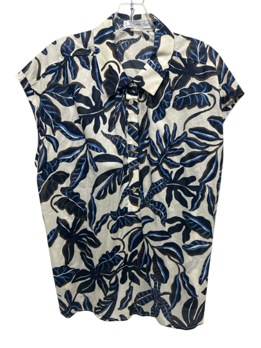 Mango Size M cream, blue & brown Cotton Cap Sleeve Leaf Print Button Down Top cream, blue & brown / M