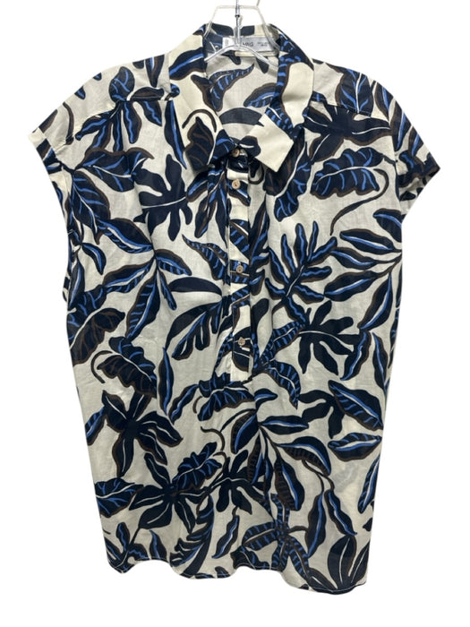 Mango Size M cream, blue & brown Cotton Cap Sleeve Leaf Print Button Down Top cream, blue & brown / M