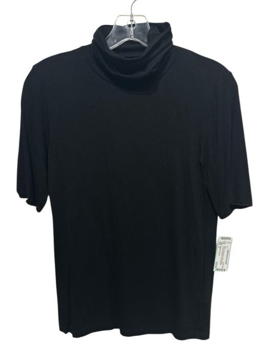 Majestic Filatures Size S Black Viscose Blend Short Sleeve Turtleneck Tee Top Black / S