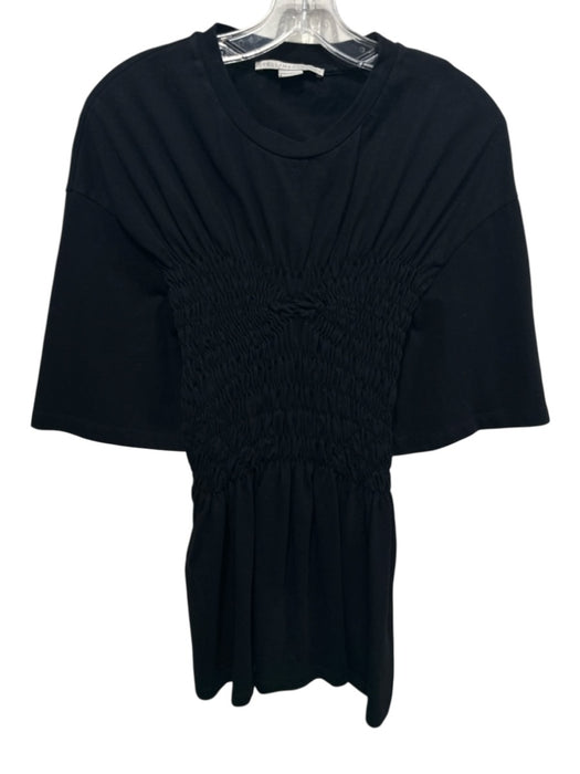 Stella McCartney Size 42 / M Black Cotton Short Sleeve Smocked Bodice Tee Top Black / 42 / M