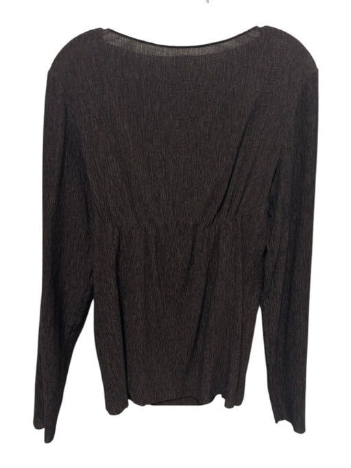 Tibi Size L Dark Brown Lyocell & Polyester Long Sleeve Textured Boat Neck Top Dark Brown / L
