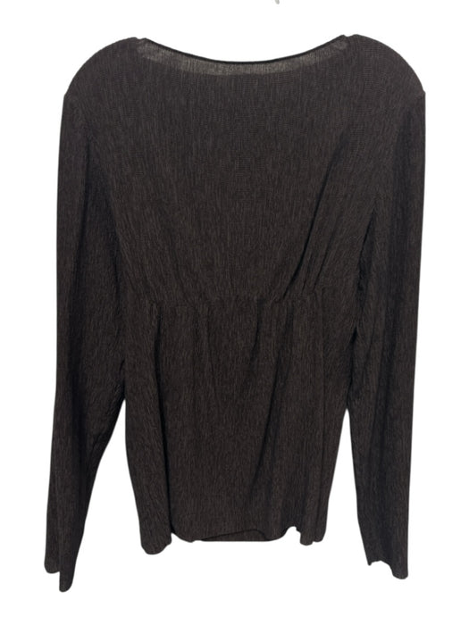 Tibi Size L Dark Brown Lyocell & Polyester Long Sleeve Textured Boat Neck Top Dark Brown / L