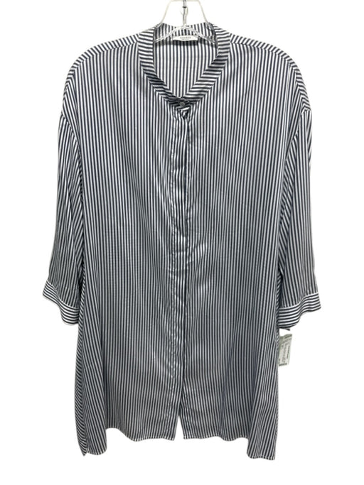 Peserico Size 46 / L White & Gray Viscose & Silk Striped 3/4 Sleeve Tunic Top White & Gray / 46 / L