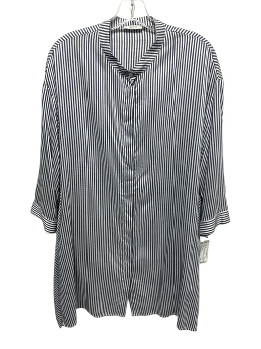 Peserico Size 46 / L White & Gray Viscose & Silk Striped 3/4 Sleeve Tunic Top White & Gray / 46 / L