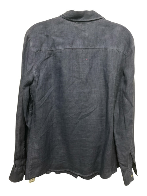 120% Lino Size L Dark Blue Linen Long Sleeve Button Down Collar Top Dark Blue / L