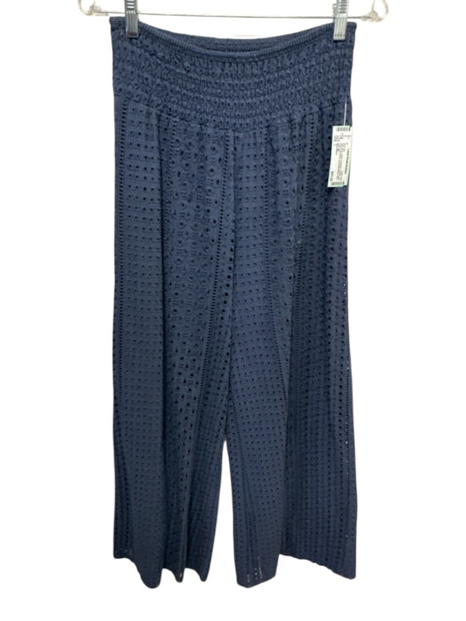 Milio-Milano Size L Dark Blue Cotton & Viscose Eyelet Lace Wide Leg Pant Set Dark Blue / L