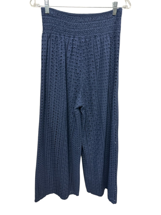 Milio-Milano Size L Dark Blue Cotton & Viscose Eyelet Lace Wide Leg Pant Set Dark Blue / L