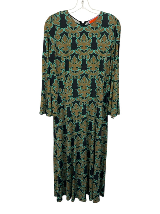 La Double J Size L Black, Brown & Teal Viscose Blend Long Wide Sleeve Dress Black, Brown & Teal / L