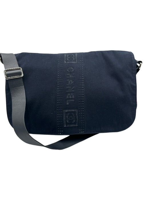 Chanel Navy Blue Canvas Logo Crossbody Messenger Bag Navy Blue / L