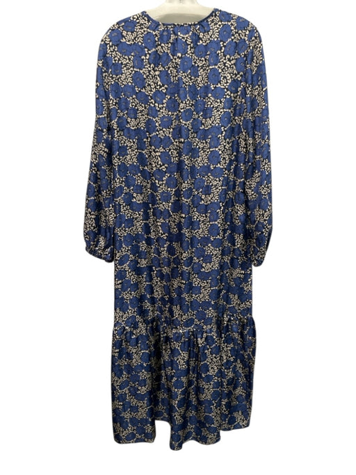 Ann Mashburn Size M Navy, Blue, White Silk Long puff sleeve Floral Print Dress Navy, Blue, White / M