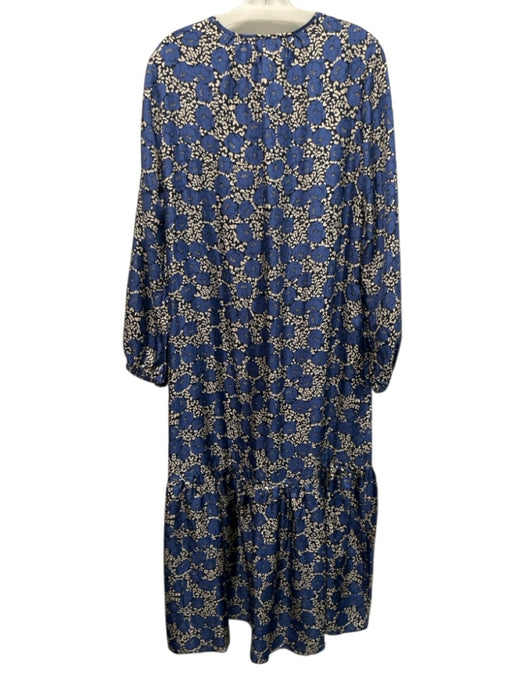 Ann Mashburn Size M Navy, Blue, White Silk Long puff sleeve Floral Print Dress Navy, Blue, White / M