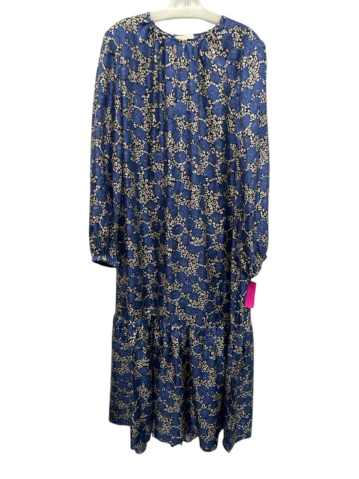 Ann Mashburn Size M Navy, Blue, White Silk Long puff sleeve Floral Print Dress Navy, Blue, White / M