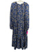 Ann Mashburn Size M Navy, Blue, White Silk Long puff sleeve Floral Print Dress Navy, Blue, White / M