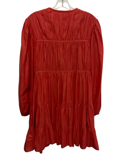 Merlette Size M Pink Pima Cotton Long puff sleeve Pleated V Neck Dress Pink / M