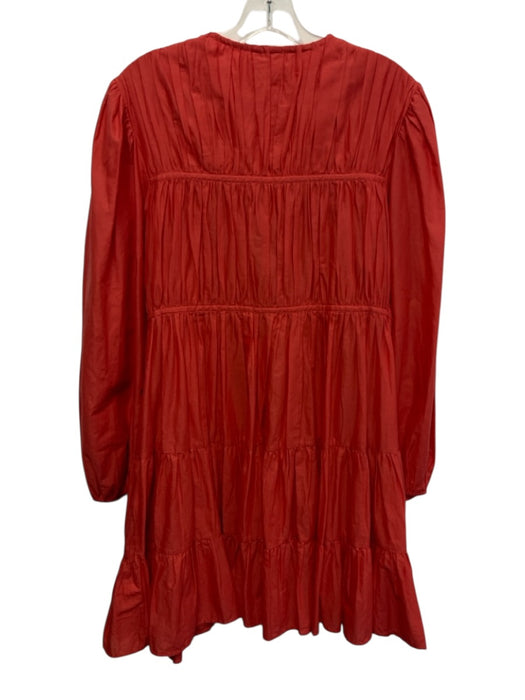 Merlette Size M Pink Pima Cotton Long puff sleeve Pleated V Neck Dress Pink / M