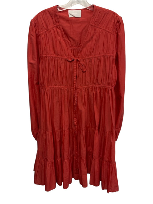 Merlette Size M Pink Pima Cotton Long puff sleeve Pleated V Neck Dress Pink / M