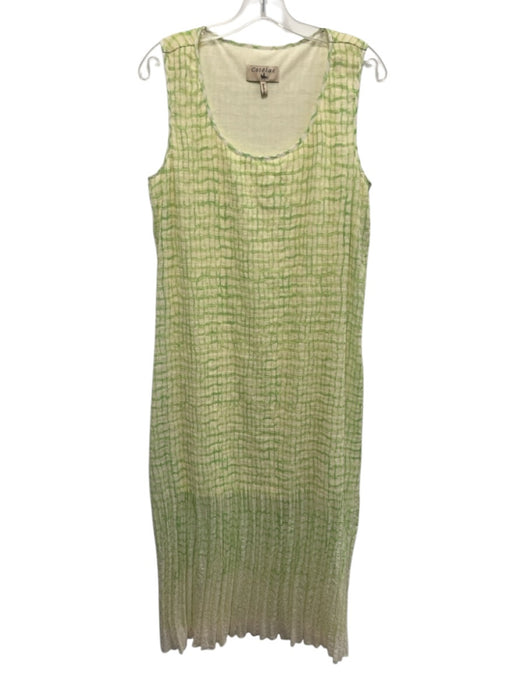 Cotelac Size 3/L Green & White Polyester Sleeveless Plaid Midi Dress Green & White / 3/L