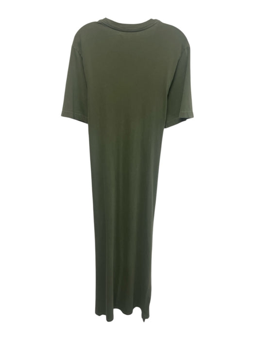 XiRENA Size M Olive Green Cotton Short Sleeve Waist tie Midi Dress Olive Green / M