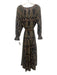 Boteh Size 3/L Black, Green, Orange Cotton Long puff sleeve Abstract Print Dress Black, Green, Orange / 3/L