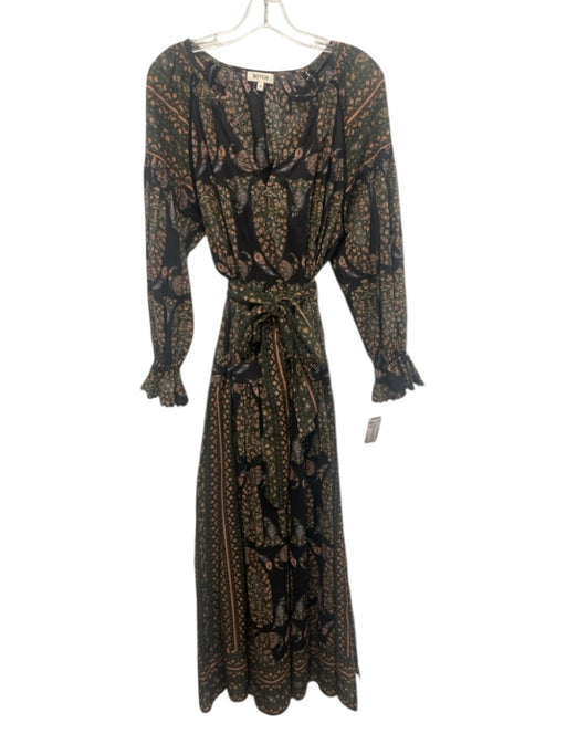 Boteh Size 3/L Black, Green, Orange Cotton Long puff sleeve Abstract Print Dress Black, Green, Orange / 3/L