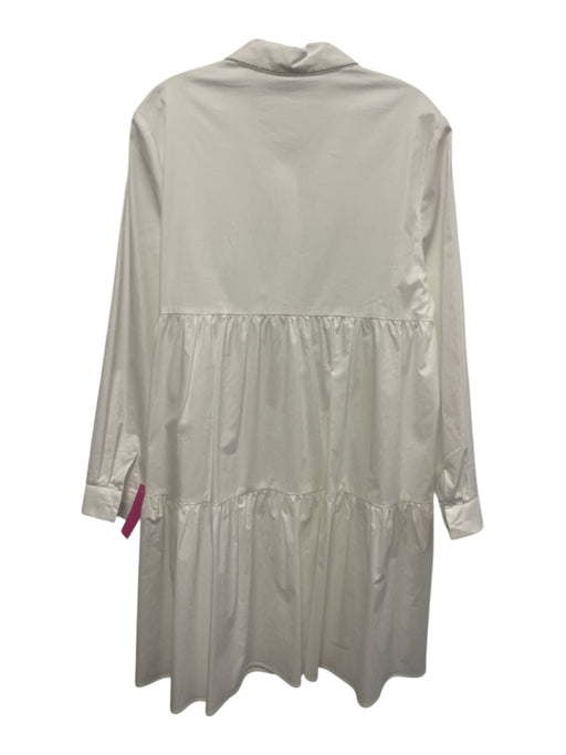 Peserico Size L White Cotton Long Sleeve Buttons Metal Embellishments Dress White / L