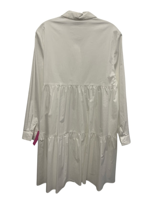 Peserico Size L White Cotton Long Sleeve Buttons Metal Embellishments Dress White / L
