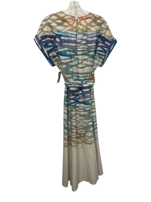 Silvia Tcherassi Size L Red, Blue, White Cotton Short Sleeve V Neck Midi Dress Red, Blue, White / L
