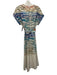 Silvia Tcherassi Size L Red, Blue, White Cotton Short Sleeve V Neck Midi Dress Red, Blue, White / L